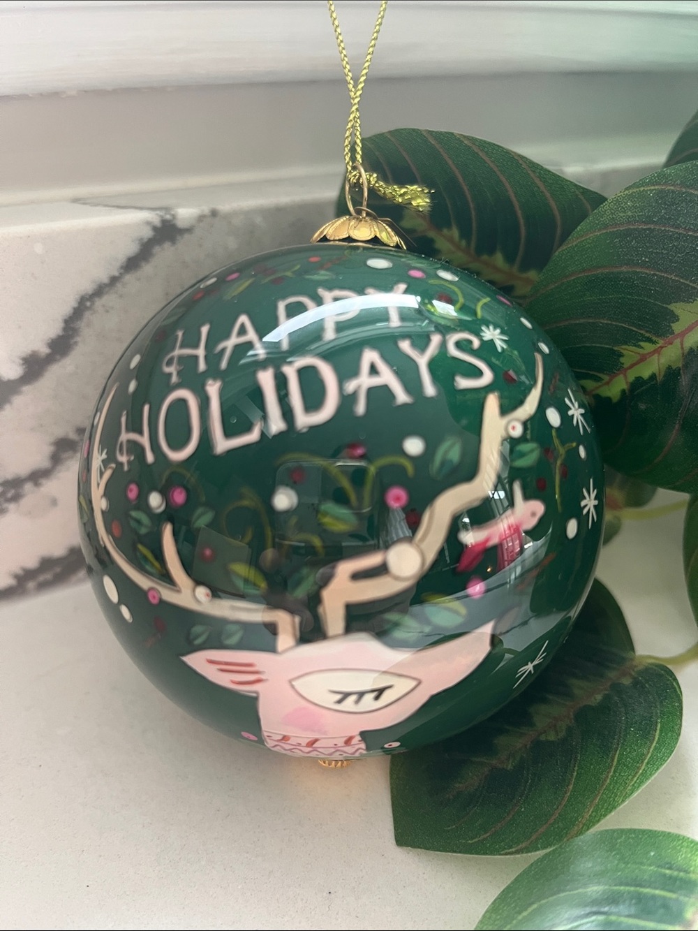 🦌 Pier 1 Li Bien 2019 'Happy Holidays' Reindeer Ornament